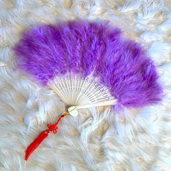 Purple Feather Handheld Fan - Picture 1 of 9